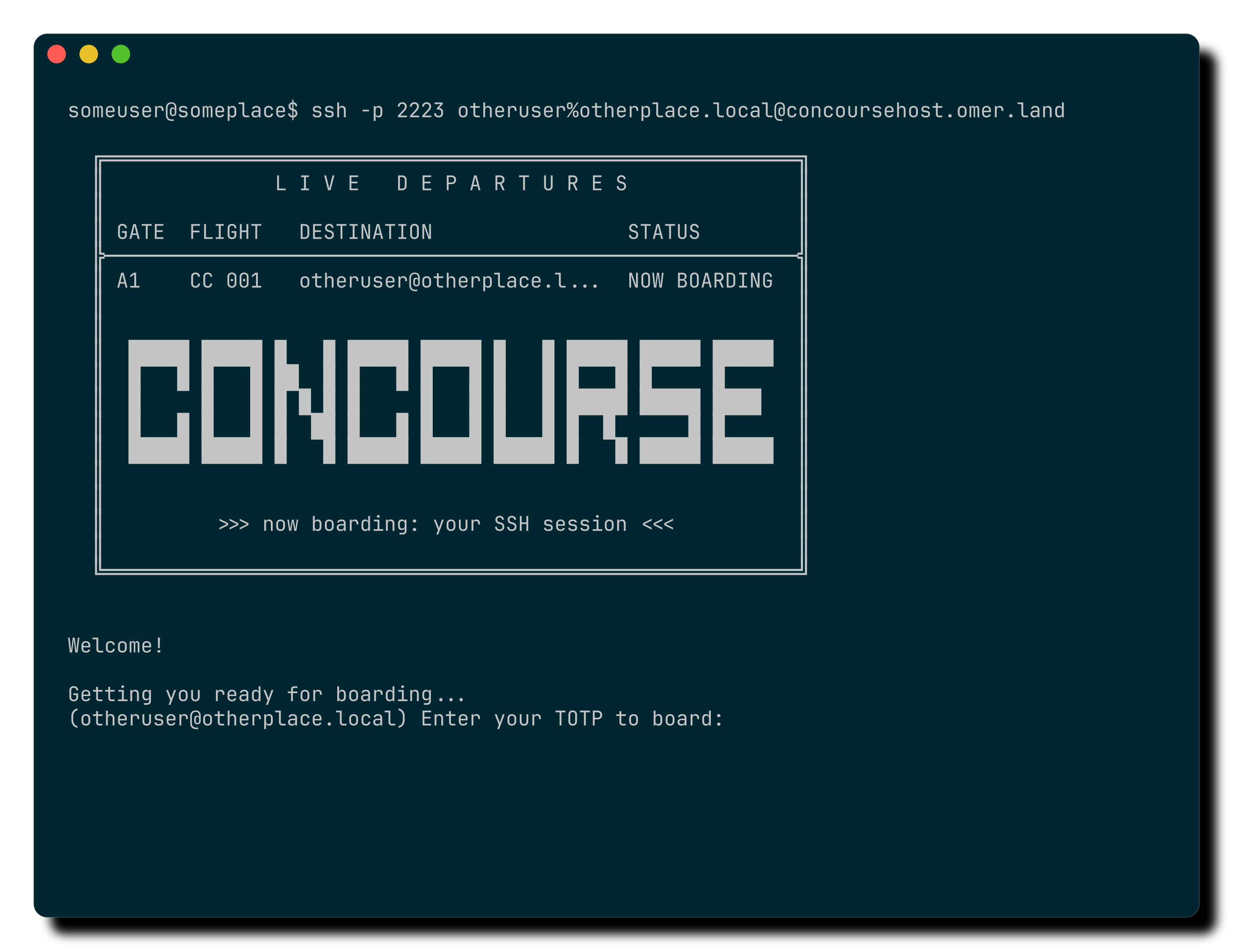screenshot of the banner printed by Concourse at the start of SSH sessions