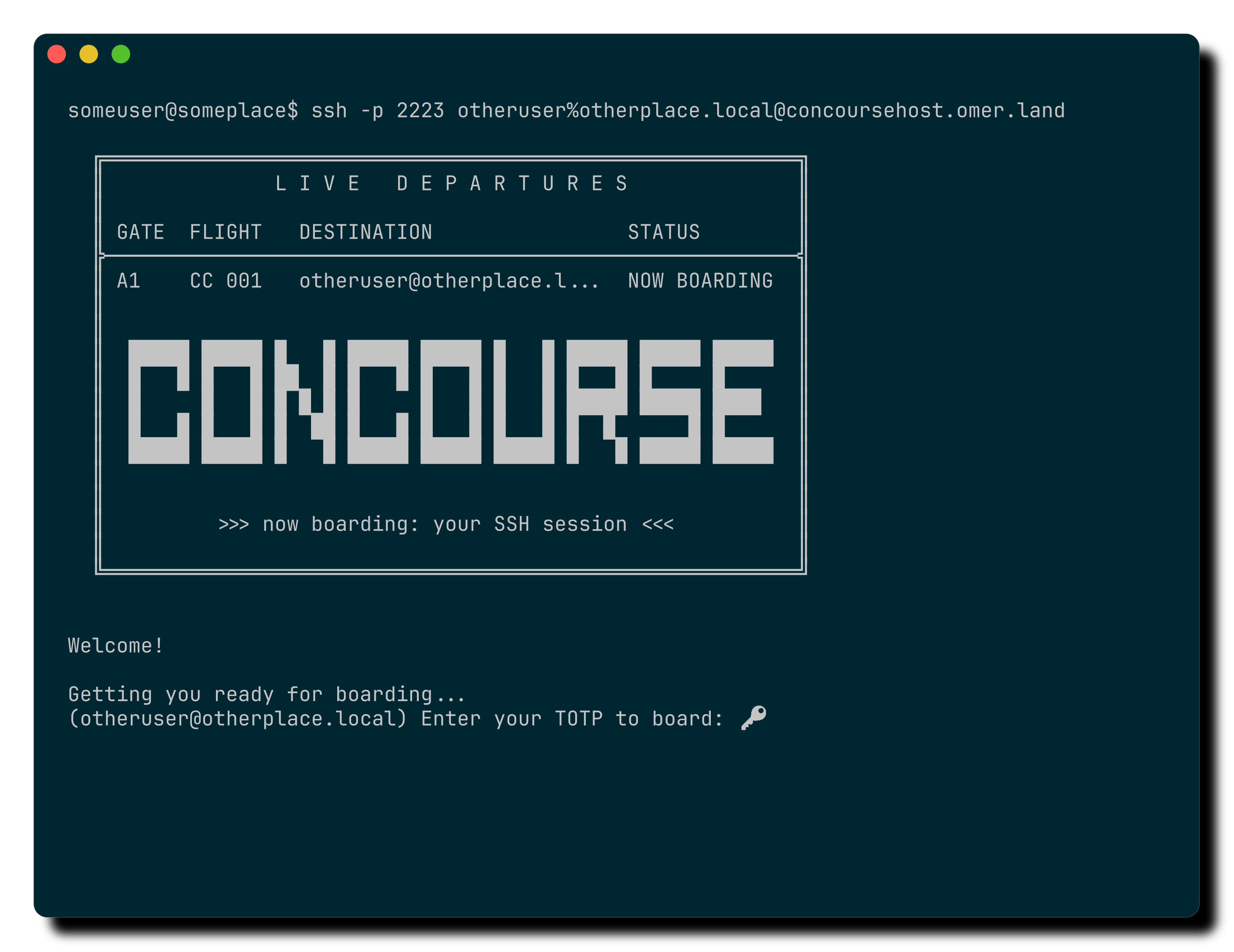 screenshot of the banner printed by Concourse at the start of SSH sessions